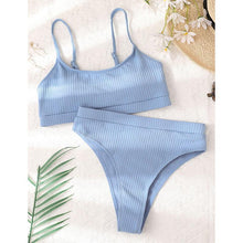 Load image into Gallery viewer, High Waist Bikinis Swimwear Women Push Up Swimsuits Solid High Waist Bikini Sets Sporty Two Pieces Swimsuit Scoop Neck Bathing Suits for Women Ribbed Bathing Suits High Cut Summer Beachwear

