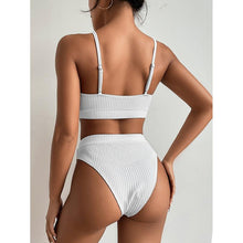 Load image into Gallery viewer, High Waist Bikinis Swimwear Women Push Up Swimsuits Solid High Waist Bikini Sets Sporty Two Pieces Swimsuit Scoop Neck Bathing Suits for Women Ribbed Bathing Suits High Cut Summer Beachwear
