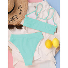 Load image into Gallery viewer, High Waist Bikinis Swimwear Women Push Up Swimsuits Solid High Waist Bikini Sets Sporty Two Pieces Swimsuit Scoop Neck Bathing Suits for Women Ribbed Bathing Suits High Cut Summer Beachwear
