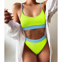 Load image into Gallery viewer, High Waist Bikini Swimsuits Women Push Up Swimwear Ribbed Bathing Suit Strap  Bikinis Set Beachwear High Waist Bathing Suit Full Coverage Two Piece Swimsuit
