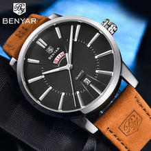 Load image into Gallery viewer, Business Fashion Men Watches Brown Luxury Military Leather Band Wristwatches  Date Week Display Watch
