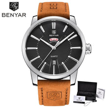 Load image into Gallery viewer, Business Fashion Men Watches Brown Luxury Military Leather Band Wristwatches  Date Week Display Watch
