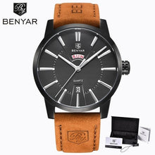 Load image into Gallery viewer, Business Fashion Men Watches Brown Luxury Military Leather Band Wristwatches  Date Week Display Watch
