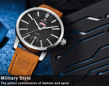 Load image into Gallery viewer, Business Fashion Men Watches Brown Luxury Military Leather Band Wristwatches  Date Week Display Watch

