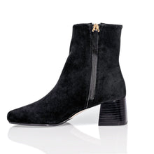 Load image into Gallery viewer, Arina Dress Ankle Bootie with a Block Heel in Black Suede
