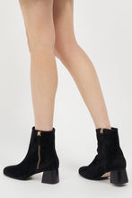Load image into Gallery viewer, Arina Dress Ankle Bootie with a Block Heel in Black Suede
