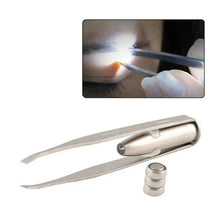 Load image into Gallery viewer, Professional Stainless Steel LED Hair Removal Lightweight Eyebrow Tweezers Makeup Tool With Battery
