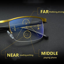 Load image into Gallery viewer, Progressive Reading Glasses Multifocal Anti Blue Ray Glass Glasses Half Frame Metal Alloy  For Men And Women Reading Glasses Anti Blue Ray Multifocus Reader

