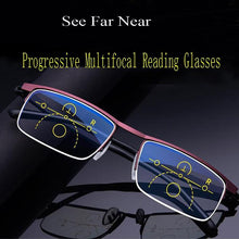 Load image into Gallery viewer, Progressive Reading Glasses Multifocal Anti Blue Ray Glass Glasses Half Frame Metal Alloy  For Men And Women Reading Glasses Anti Blue Ray Multifocus Reader
