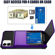 Load image into Gallery viewer, Protective Case For Cards Shock Absorption Anti-Slip Heavy Duty Protection Hard Cover For iPhone 14 13 11 12 Pro Max Mini Case With Wallet Card Hidden Card Compartment Cover For iPhone 11 12 Pro Max 12Pro 12 Mini
