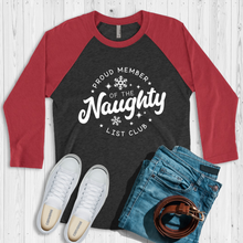 Load image into Gallery viewer, Proud Member of the Naughty List Raglan Tee
