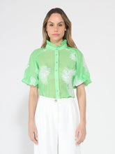 Load image into Gallery viewer, Puff sleeve embroidered organza top
