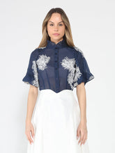Load image into Gallery viewer, Puff sleeve embroidered organza top
