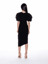 Load image into Gallery viewer, Puff Sleeve Ruched Pocketed Asymmetric Hem Dress
