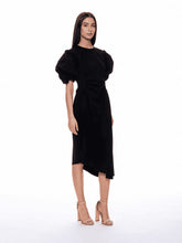 Load image into Gallery viewer, Puff Sleeve Ruched Pocketed Asymmetric Hem Dress
