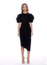 Load image into Gallery viewer, Puff Sleeve Ruched Pocketed Asymmetric Hem Dress
