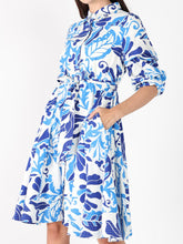 Load image into Gallery viewer, Puffed plated quater sleeve belt dress
