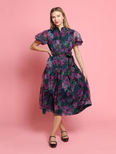 Load image into Gallery viewer, Puffed sleeve band collar belt dress
