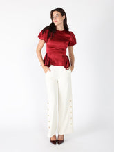 Load image into Gallery viewer, Puffed Sleeve Ruffle Bottom Crew Neck Top
