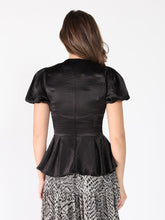 Load image into Gallery viewer, Puffed Sleeve Ruffle Bottom Crew Neck Top
