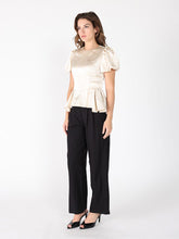 Load image into Gallery viewer, Puffed Sleeve Ruffle Bottom Crew Neck Top
