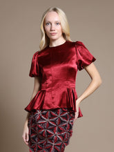 Load image into Gallery viewer, Puffed Sleeve Ruffle Bottom Crew Neck Top
