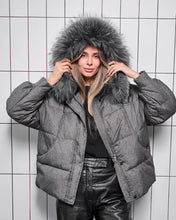 Load image into Gallery viewer, Remi Genuine Fur Trim Down Fill Jacket in Dark Grey

