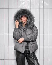 Load image into Gallery viewer, Remi Genuine Fur Trim Down Fill Jacket in Dark Grey
