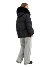 Load image into Gallery viewer, Ember Genuine Fur Trim Down Fill Jacket in Black
