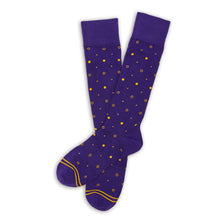 Load image into Gallery viewer, Purple / Gold Mixed Dot Dress Socks
