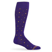 Load image into Gallery viewer, Purple / Gold Mixed Dot Dress Socks
