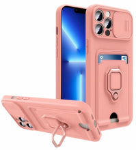 Load image into Gallery viewer, Purple Silicone Slide Camera Protector Case For iPhone 14 11 12 13 Pro Max X XR XS Magnetic Ring Card Holder Cover Heavy Duty Multifunctional Shockproof Magnetic Cover Case &amp; Holder
