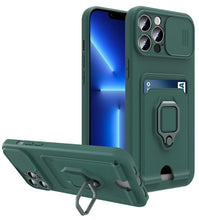 Load image into Gallery viewer, Purple Silicone Slide Camera Protector Case For iPhone 14 11 12 13 Pro Max X XR XS Magnetic Ring Card Holder Cover Heavy Duty Multifunctional Shockproof Magnetic Cover Case &amp; Holder
