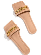 Load image into Gallery viewer, Purple Women's Slippers Summer Gold Chain Luxury Square Head Flat Heel Outdoor Beach Women Slides Sandals Leather Flat Sandals  Strap Slides With Chain Open Toe Summer Slippers
