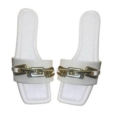 Load image into Gallery viewer, Purple Women's Slippers Summer Gold Chain Luxury Square Head Flat Heel Outdoor Beach Women Slides Sandals Leather Flat Sandals  Strap Slides With Chain Open Toe Summer Slippers

