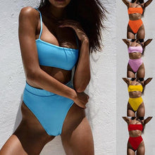 Load image into Gallery viewer, Push Up Bikini Set Swimsuits High Waist Swimwear Women Ribbed Bathing Suits Brazilian Bikinis Swimsuit for Women  Bottom Triangle Bikinis Top Bathing Suit
