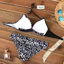Load image into Gallery viewer, Push Up Women Bikinis Swimwear  Women's Bathing Suits Push Up Halter Bandage Bikini Floral Printing Swim Bottoms Two Piece Swimsuits Women Swimsuits Bathing Suit Halter  Leaf Print Beach Wear Plus Size

