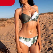 Load image into Gallery viewer, Push Up Women Bikinis Swimwear  Women's Bathing Suits Push Up Halter Bandage Bikini Floral Printing Swim Bottoms Two Piece Swimsuits Women Swimsuits Bathing Suit Halter  Leaf Print Beach Wear Plus Size
