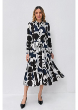Load image into Gallery viewer, Abstract Harmony Navy White Midi Dress
