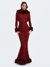 Load image into Gallery viewer, Mellie Burgundy Regular-Length Rhinestone Mesh Low Back Mermaid Gown
