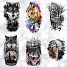 Load image into Gallery viewer, Realistic 3D Wolf Moon Temporary Tattoo Sticker Waterproof Stylish Body New Luxury Animal Tattoo For Men Women
