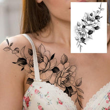 Load image into Gallery viewer, Realistic Big Flower Temporary Waterproof Sticker Tattoos For Body Painting Arm Legs Fake Black Rose Tattoos For Womens

