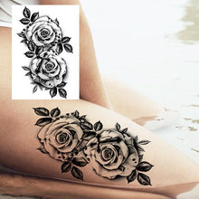 Load image into Gallery viewer, Realistic Big Flower Temporary Waterproof Sticker Tattoos For Body Painting Arm Legs Fake Black Rose Tattoos For Womens
