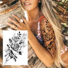 Load image into Gallery viewer, Realistic Big Flower Temporary Waterproof Sticker Tattoos For Body Painting Arm Legs Fake Black Rose Tattoos For Womens
