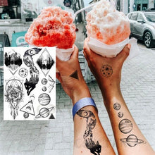 Load image into Gallery viewer, Realistic Black Temporary Small Big Tattoos Space Planets Animals Tatoos Waterproof  Face Hands Tattoos For Girls Mens
