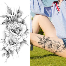 Load image into Gallery viewer, Realistic Sketches Black Flowers Temporary Waterproof Flower Tattoos Modern Body Arm Drawing For Womens
