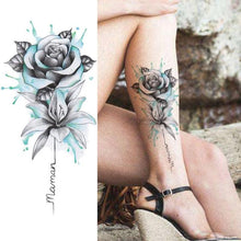 Load image into Gallery viewer, Realistic Sketches Black Flowers Temporary Waterproof Flower Tattoos Modern Body Arm Drawing For Womens
