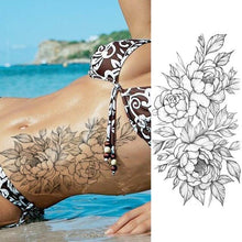 Load image into Gallery viewer, Realistic Sketches Black Flowers Temporary Waterproof Flower Tattoos Modern Body Arm Drawing For Womens
