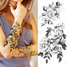 Load image into Gallery viewer, Realistic Sketches Black Flowers Temporary Waterproof Flower Tattoos Modern Body Arm Drawing For Womens
