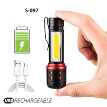Load image into Gallery viewer, Rechargeable Adjustable LED Flashlight with Worklight Mini LED 4 Lighting Modes Flashlight with Water-Resistant COB Side Light Portable Zoomable  High Lumens Lamp For Camping Hiking
